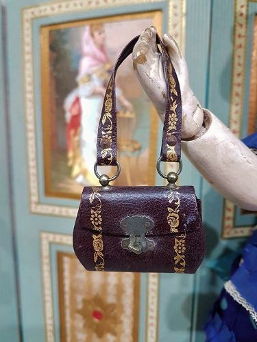 Rare French Poupee Leather Purse with gold Print / 1860/65