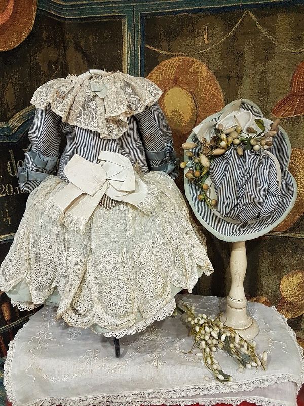 ~~~ Superb Two Piece French Bebe Costume with matching Silk Bonnet ~~~