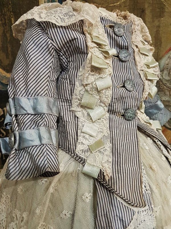 ~~~ Superb Two Piece French Bebe Costume with matching Silk Bonnet ~~~