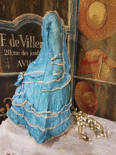 ~~~ Pretty Home Made French Poupee Silk Bustle Gown ~~~