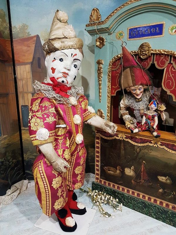 Unusual French Paper Mache Clown in original Costume