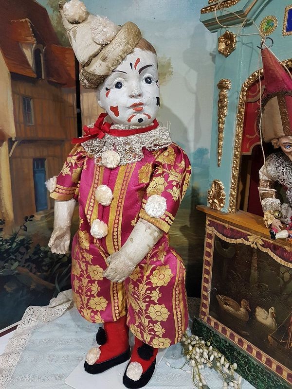 Unusual French Paper Mache Clown in original Costume