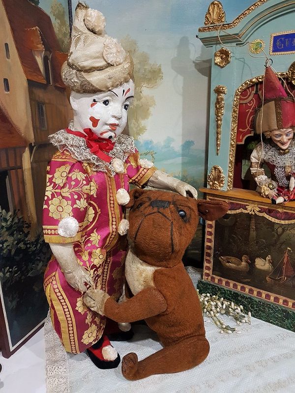 Unusual French Paper Mache Clown in original Costume