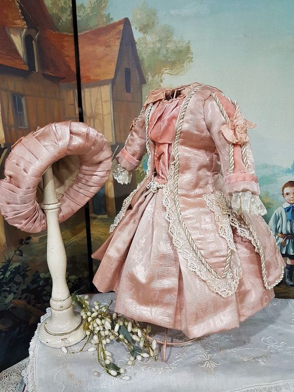 ~~~ Stunning French Silk BeBe Costume with Bonnet like Jumeau Gown ~~~