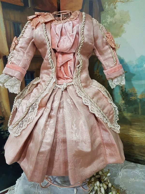 ~~~ Stunning French Silk BeBe Costume with Bonnet like Jumeau Gown ~~~