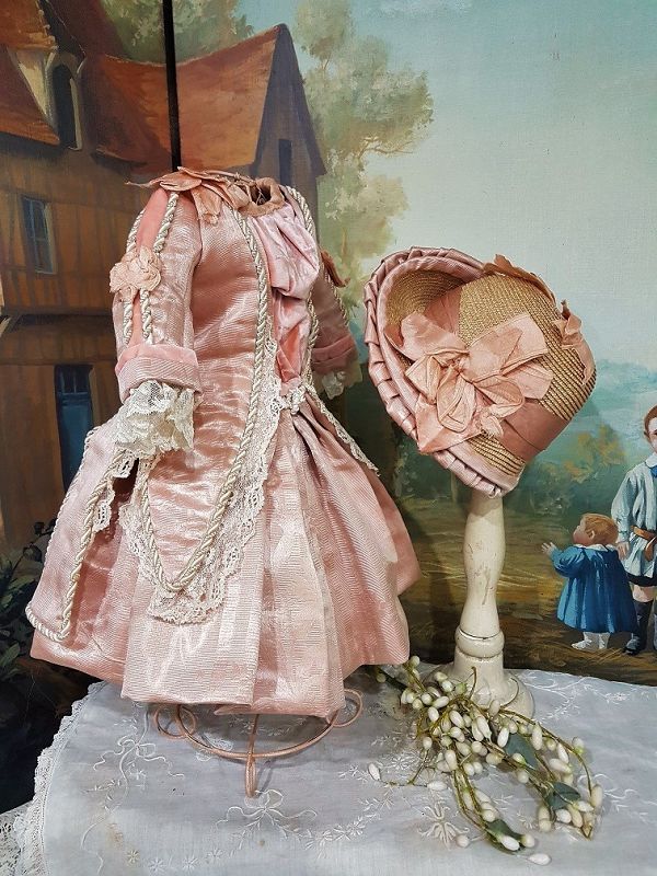 ~~~ Stunning French Silk BeBe Costume with Bonnet like Jumeau Gown ~~~