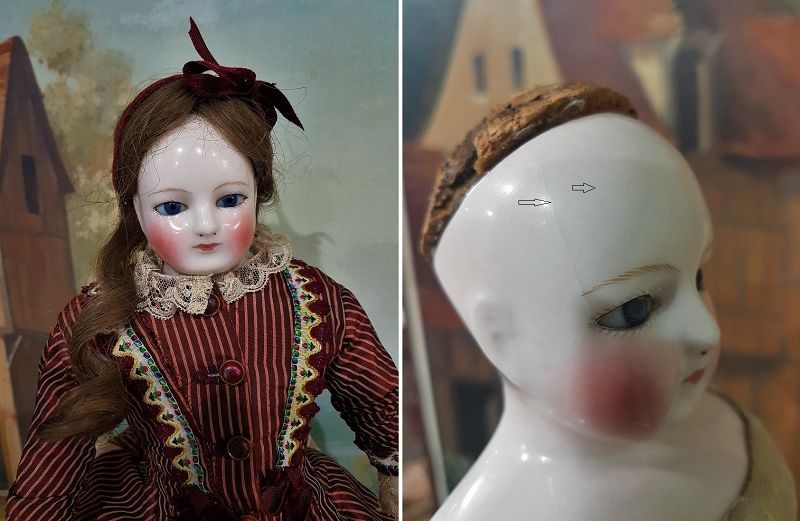 Early French Porcelain Blampoix Poupee with Rare Sculpted Arms