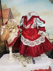 ~~~ Pretty Jumeau Red Silk Bebe Costume with Bonnet ~~~