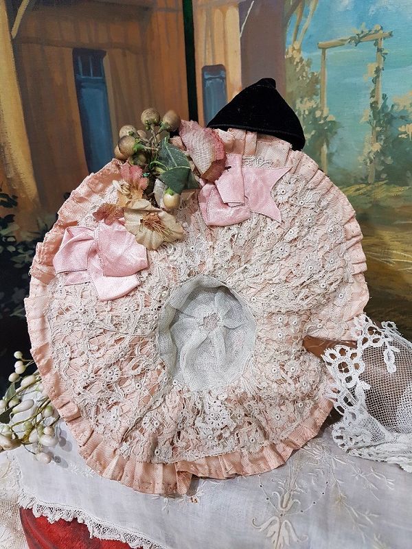 One of a Kind French Silk Bebe Costume with Antique Straw Bonnet