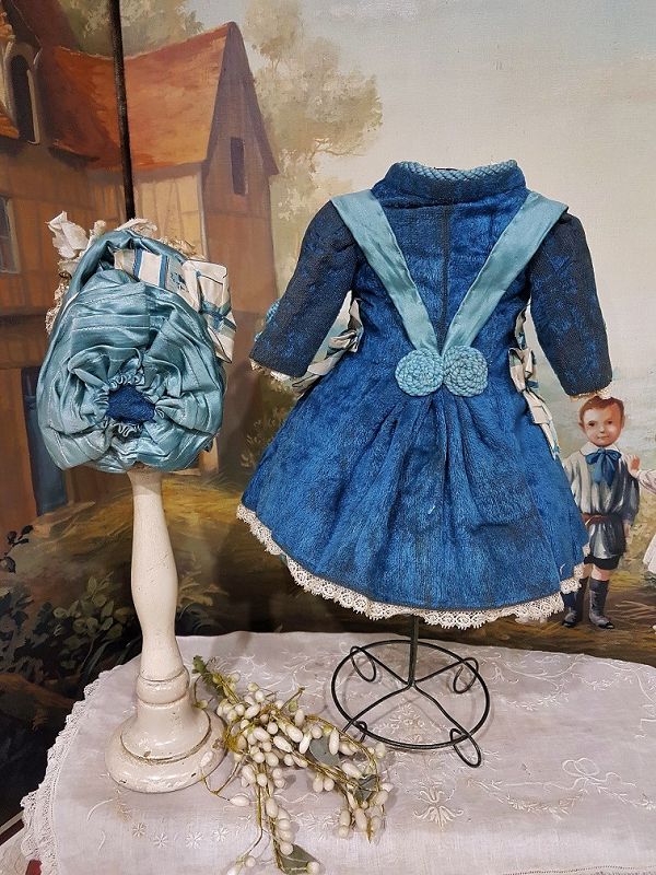 Pretty French Silk and Velvet Bebe Costume with Bonnet