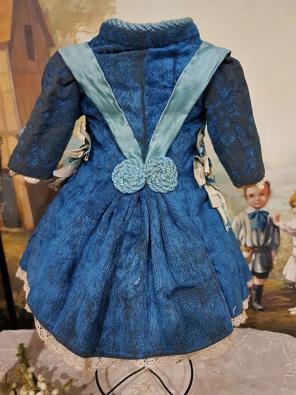 Pretty French Silk and Velvet Bebe Costume with Bonnet
