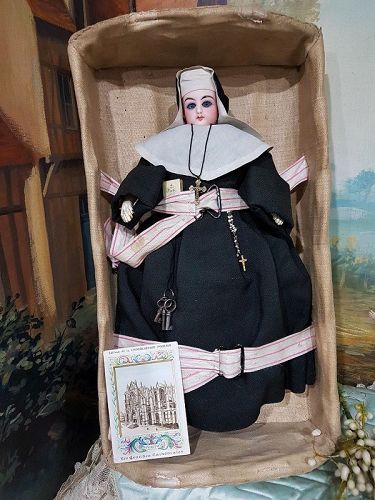 Marvelous French Bisque Nun Poupee in original Costume & Preserving