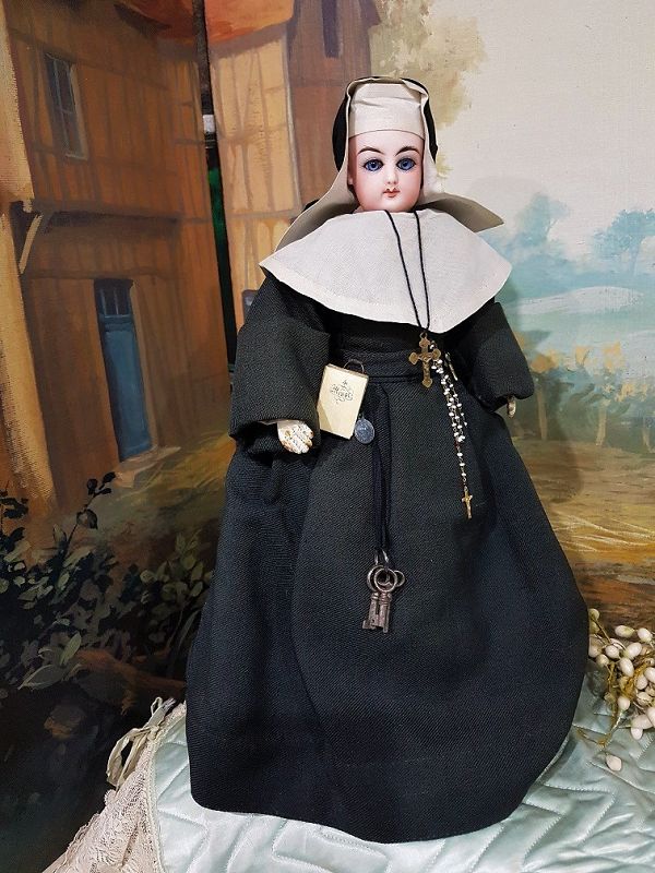 Marvelous French Bisque Nun Poupee in original Costume &amp; Preserving