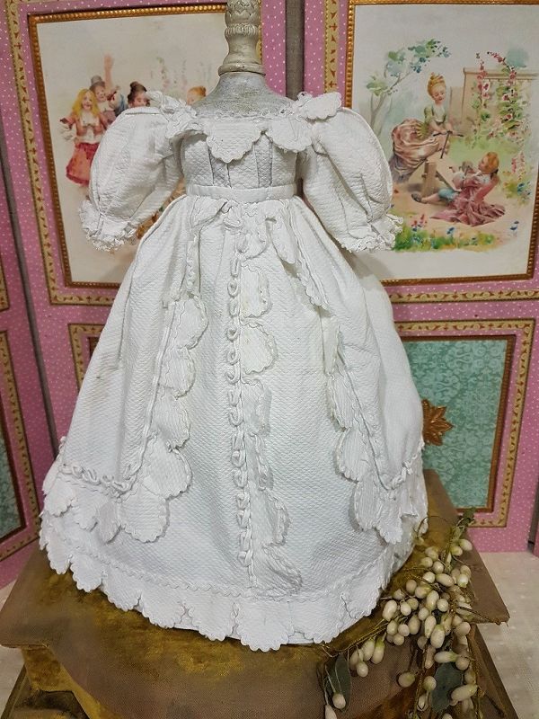 Pretty White Enfantine Pique Cotton Gown for Fashion Doll