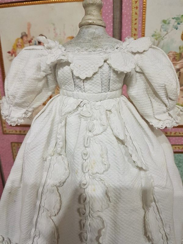 Pretty White Enfantine Pique Cotton Gown for Fashion Doll