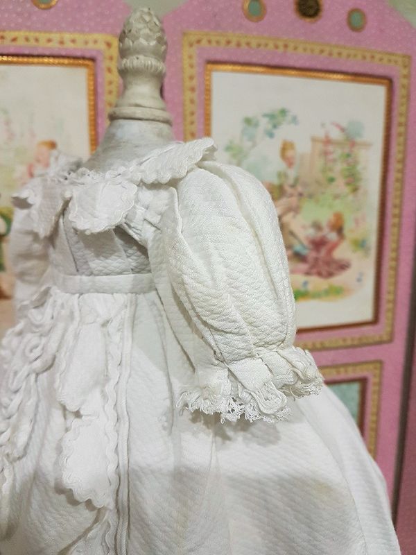 Pretty White Enfantine Pique Cotton Gown for Fashion Doll