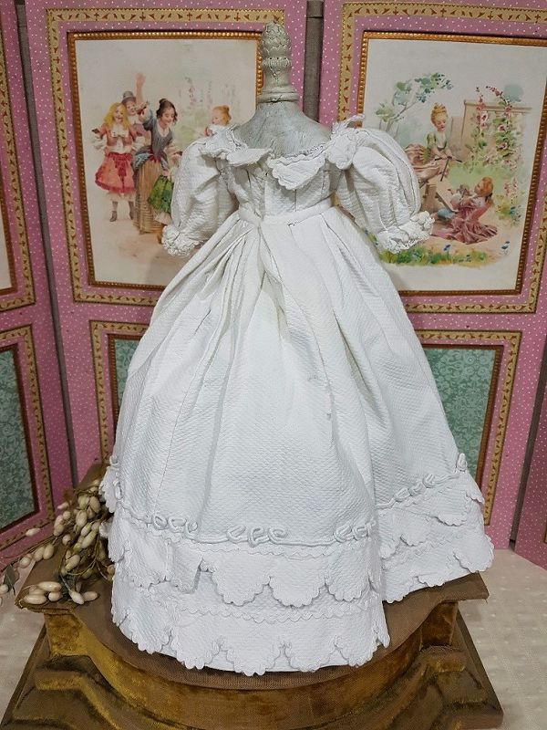 Pretty White Enfantine Pique Cotton Gown for Fashion Doll