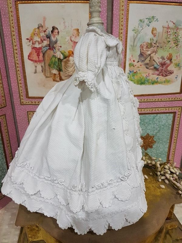 Pretty White Enfantine Pique Cotton Gown for Fashion Doll