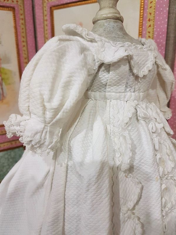 Pretty White Enfantine Pique Cotton Gown for Fashion Doll