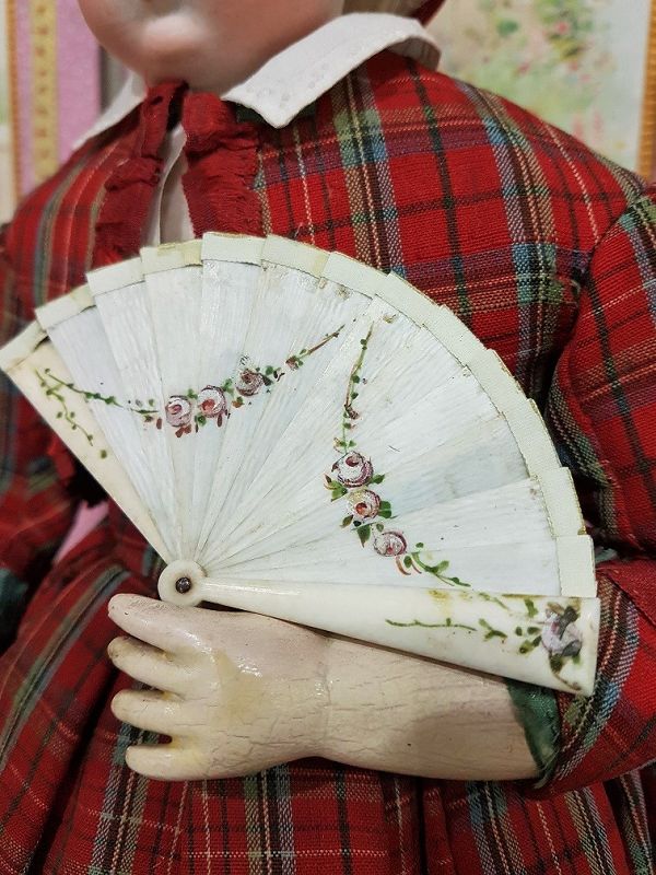 Rare Miniature Poupee Fan with Oil Painted Ornaments ... 1858/60