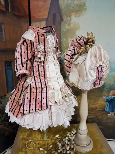 Superb French Silk Costume with matching Bonnet