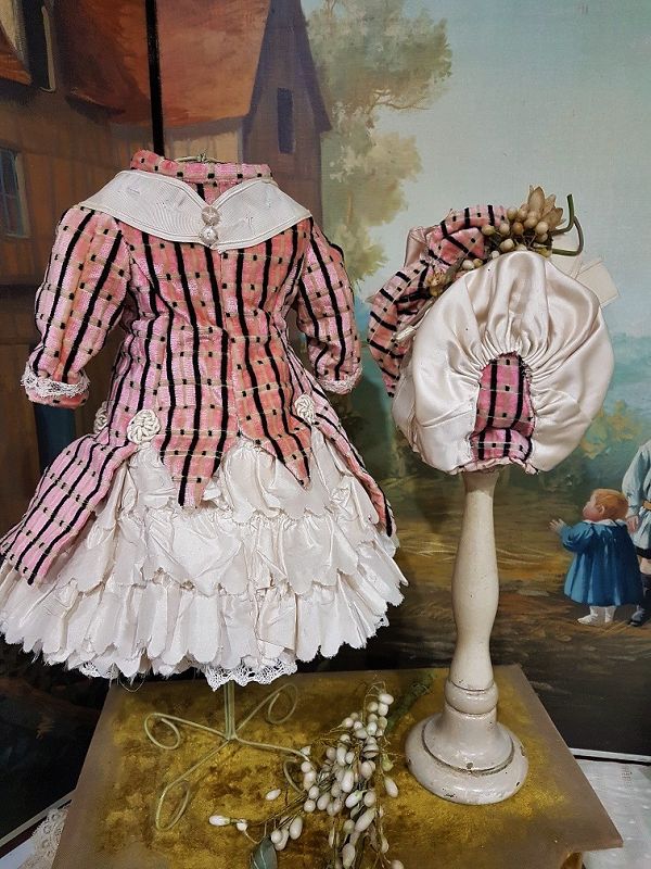 Superb French Silk Costume with matching Bonnet