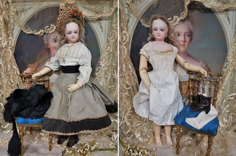 Rare Dreamy Emile Jumeau French Bisque Poupee on all Wooden Body