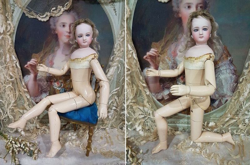 Rare Dreamy Emile Jumeau French Bisque Poupee on all Wooden Body