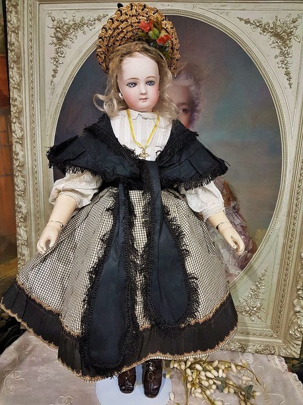 Rare Dreamy Emile Jumeau French Bisque Poupee on all Wooden Body