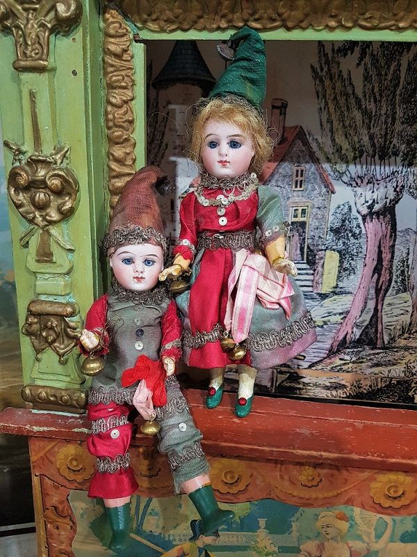 Lovely Bisque Jester Mignonette Boy &amp; Girl in original Clothing