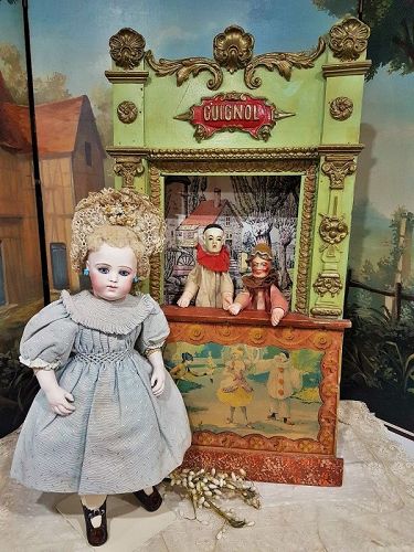 Rare small Antique French Guignol Doll Size Puppet Theater