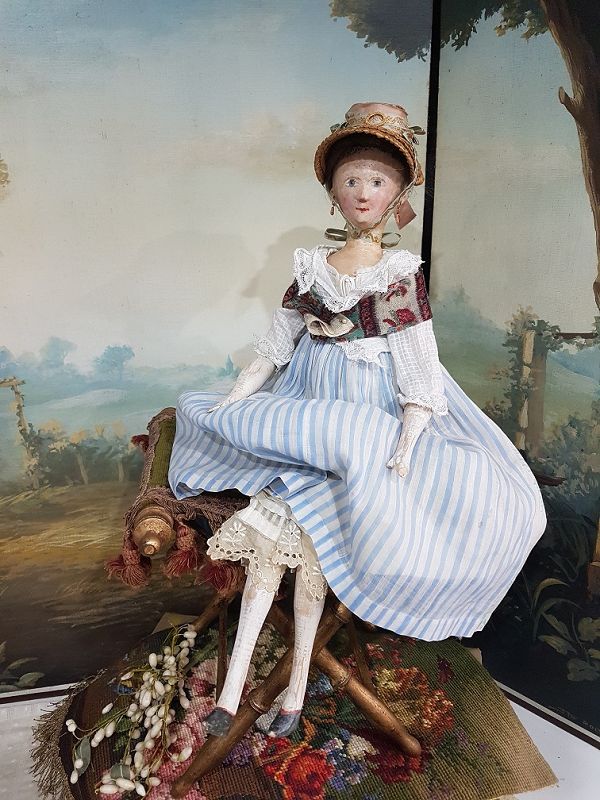 Rare pristine 17 " Grodnertal Wooden Doll in lovely Clothing