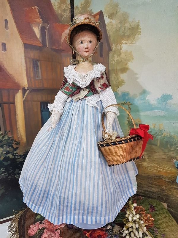 Rare pristine 17 &quot; Grodnertal Wooden Doll in lovely Clothing