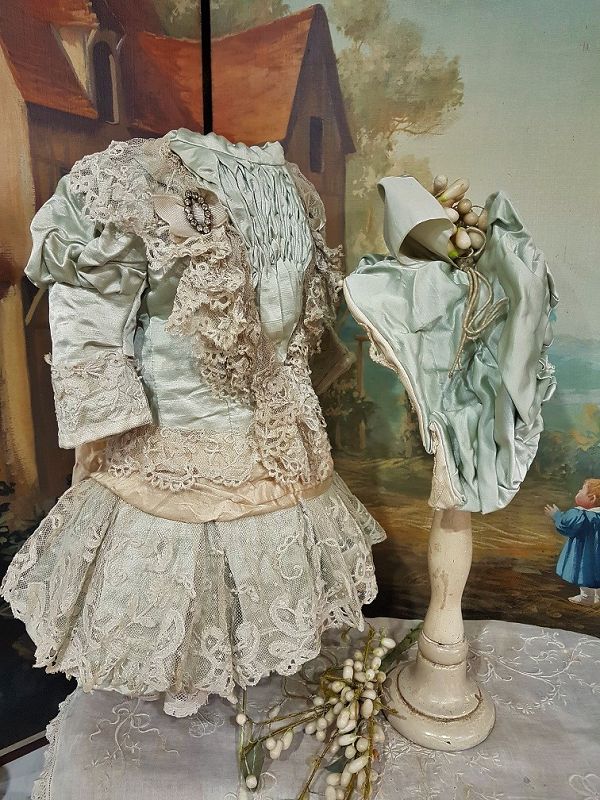 Beautiful one of a kind French Satin Costume with matching Bonnet