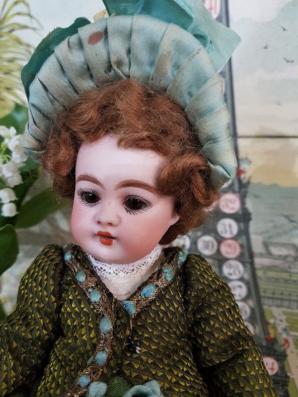 Rare Large size All Bisque Mignonette in Lovely original Clothing