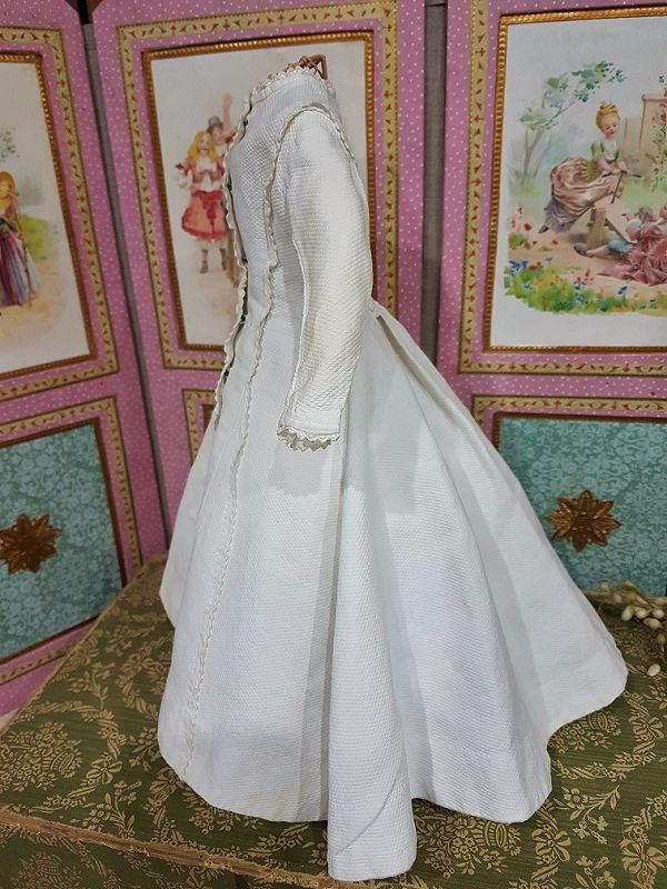 Rare white French Poupee Pique Gown from 1870th. Century