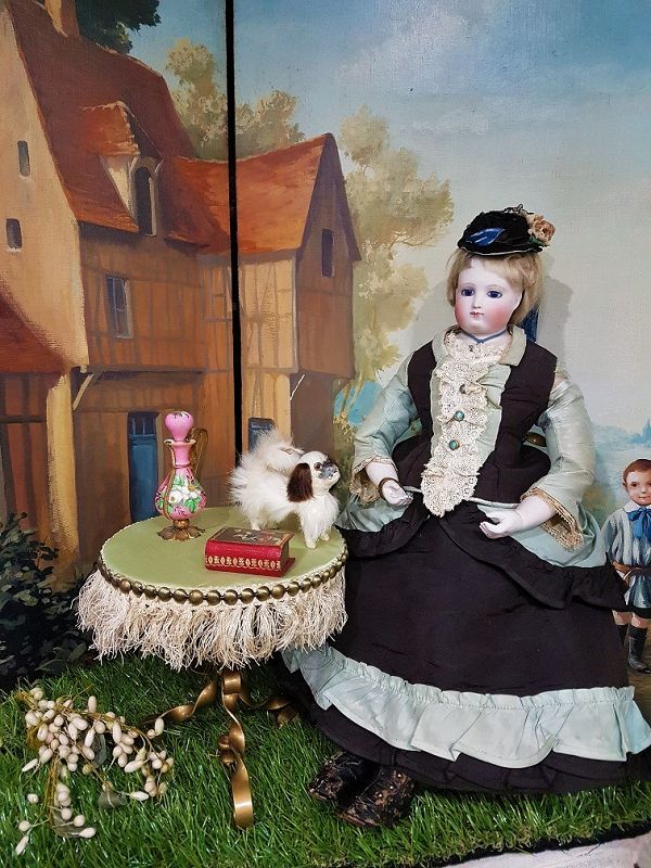 Super Huret era 1860th. French Poupee with Gorgeous antique Costume