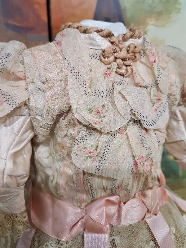 Lovely French Muslin and Silk Summer Dress with Bonnet