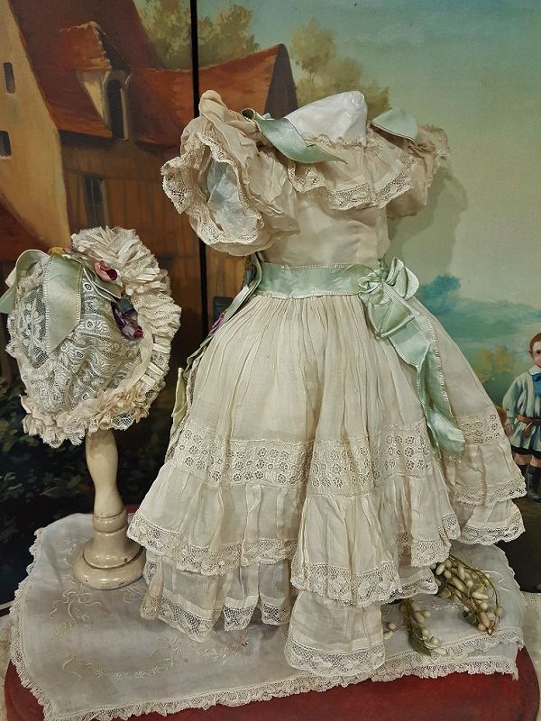 Fancy French Bebe Summer Dress with Matching Lace Bonnet