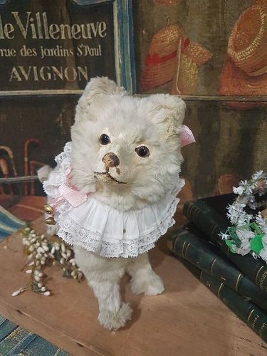 Rare Fur covered Paper Mache Toy Dog for Doll Display