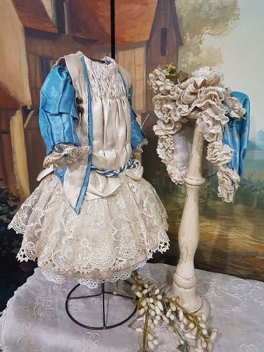 Lovely French Bebe silk Costume with Bonnet