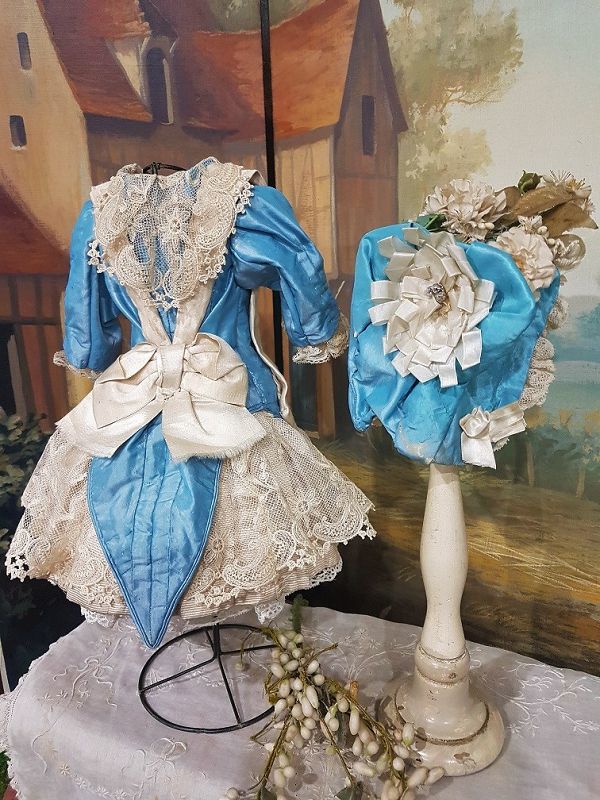 Lovely French Bebe silk Costume with Bonnet