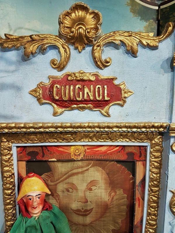 Rare small Antique French Guignol Doll Size Puppet Theater