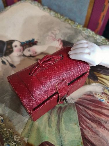 Rare French Miniature Poupee Leather Necessaire / 1860/65th.