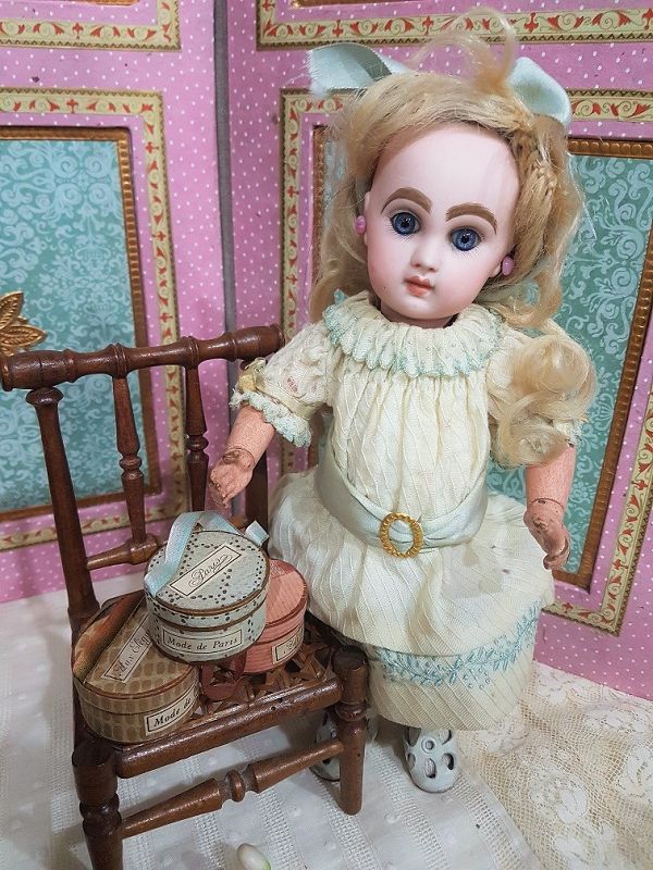 Rare 9&quot; Size 1 Mademoiselle Jumeau in Pretty Antique Clothing