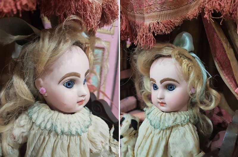 Rare 9&quot; Size 1 Mademoiselle Jumeau in Pretty Antique Clothing