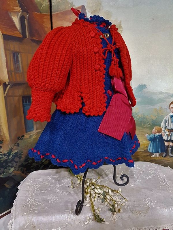 Rare original Antique Maison Jumeau Wool Knite Costume 1885th.