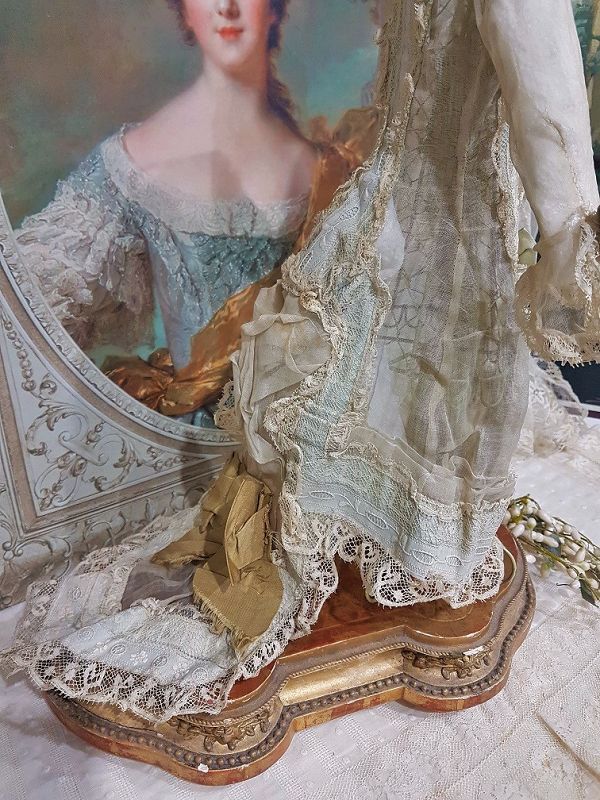 Stunning Antique 1870th. French Poupee Muslin Bustle Gown