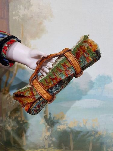 Rare French Poupee Chasmere Picnic Blanket with Straps