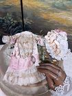 Superb French Small Bebe Silk Costume with Bonnet for 11" Doll